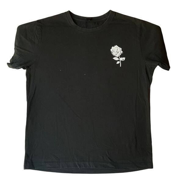 Romwe Women T-shirt size M Short Sleeve Basic Simple Solid Black with White Rose - Picture 1 of 7